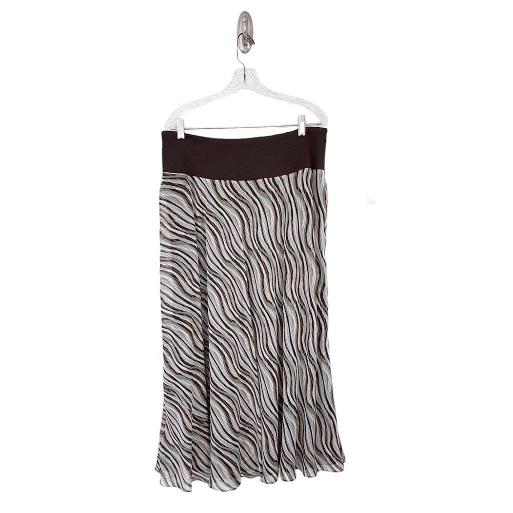 Jones New York Women’s Drop Waist Aqua Brown White & Gold Silk Maxi Skirt Size L